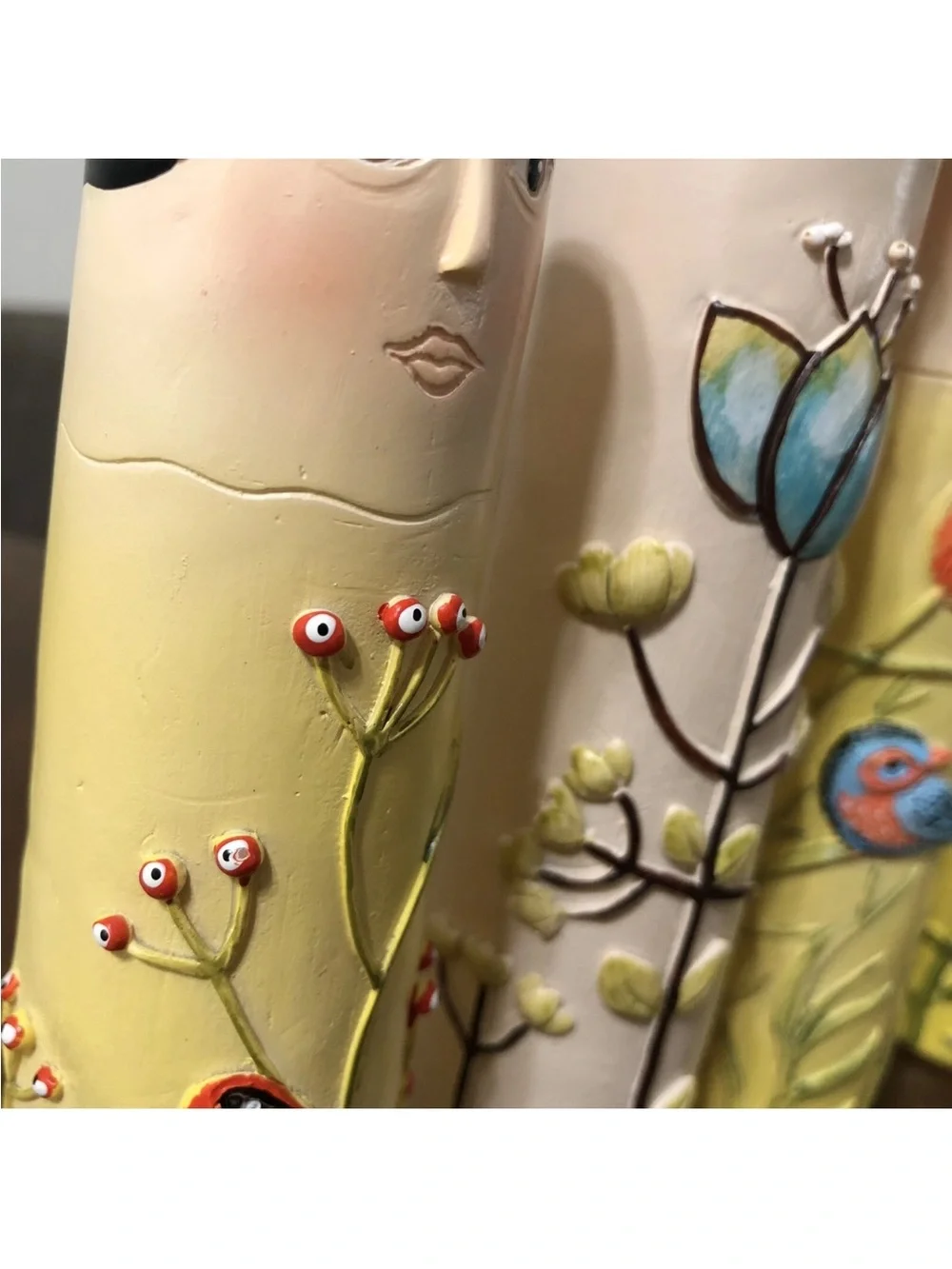 Hand-Painted Ceramic Family Bud Vases Set - Yellow & Cream